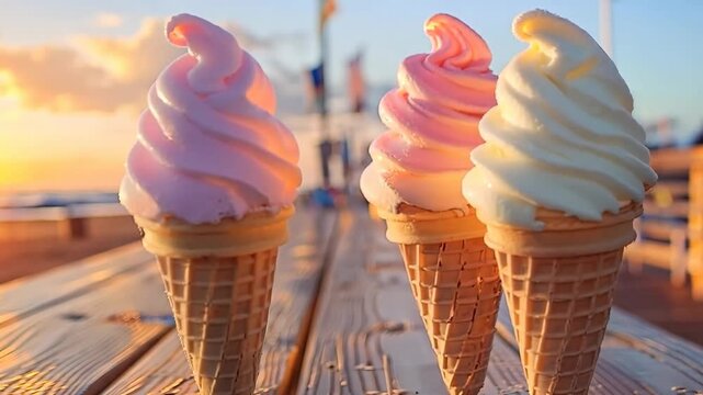 Ice cream cones on a seaside boardwalk, Video
