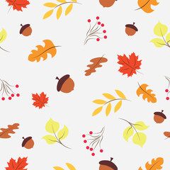 Autumn pattern. Seamless pattern. Yellow leaves and berries.