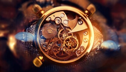Inside mechanism, clockwork with working gears. Close-up, detailed. 3D rendering 