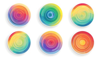 Obraz premium Rainbow gradient circle shape sticker set isolated on white background