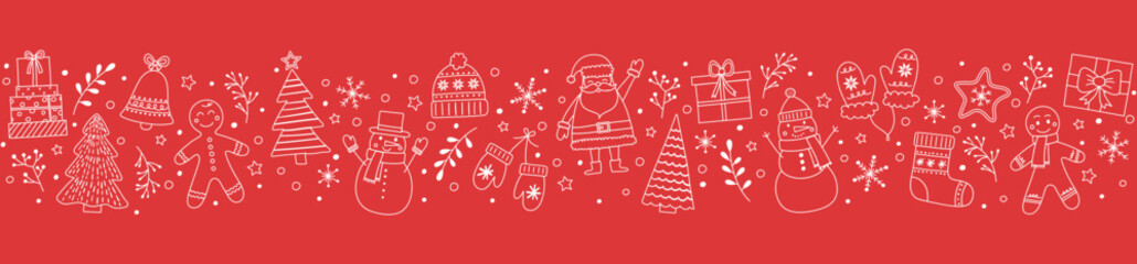 Colourful Christmas banner with cartoon elements. Vector illustration