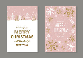Modern Christmas cards with tree and stars. Vector illustration
