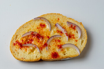 Hungarian traditional food - Bread with lard and hungarian red paprika