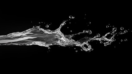 Water droplet splash captured mid-air, illustrating fluidity and texture on a black background. 