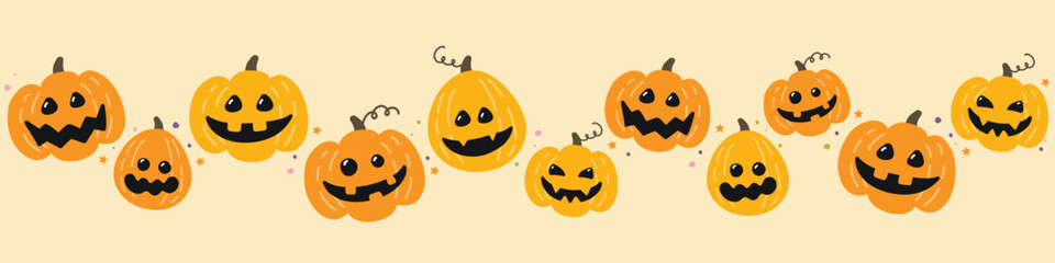 Cute Halloween pumpkin lanterns. Banner design. Vector illustration