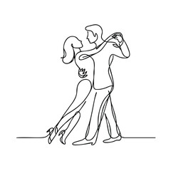 A dancing couple. A male dancer and a female dancer. Icon. Vector drawing. One-line drawing. A simple drawing depicting a continuous line of a tableware item