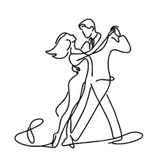 A dancing couple. A male dancer and a female dancer. Icon. Vector drawing. One-line drawing. A simple drawing depicting a continuous line of a tableware item