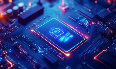 Cybersecurity service concept of motherboard and data safety authentication network or AI regulation laws with login and connecting