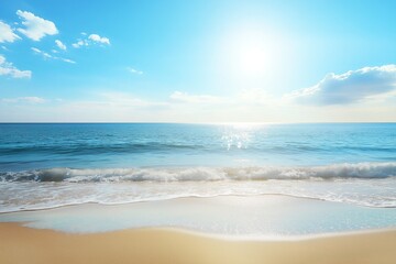 Obraz premium A peaceful afternoon at the beach under a clear sky with gentle waves lapping the shore, perfect for relaxation and enjoyment