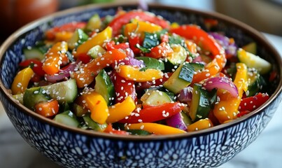Colorful vegetable salad with sesame seeds in a bowl