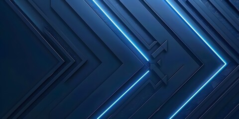Obraz premium Dark blue abstract background with glowing arrow lines. Modern shiny blue geometric lines design. Technology futuristic concept. Horizontal banner template. Suit for cover, header, poster, banner, we