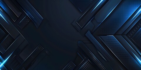 Obraz premium Dark blue abstract background with glowing arrow lines. Modern shiny blue geometric lines design. Technology futuristic concept. Horizontal banner template. Suit for cover, header, poster, banner, we