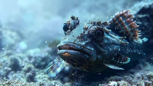 Sly stonefish blending seamlessly with its rocky surroundings, Video
