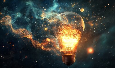 Concept of new ideas with innovative technology and creativity . Mixed media