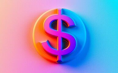 Obraz premium Three-dimensional rendering of a money sign with dark neon light effects.