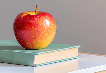 Various books and an apple isolated on a white or transparent background