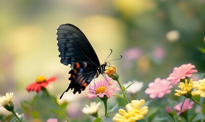 Butterfly feeding on flowers at park
