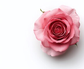 Delicate Pink Rose Isolated on White Background, Close-Up View of Soft Petals, Symbol of Romance, Love, and Elegance, Ideal for Minimalistic Floral Designs and Valentine's Day

