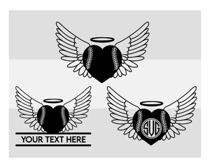 Obraz premium baseball Heart Wings SVG Silhouette Bundle, baseball Heart Wings Silhouette, Wings, Sports Svg, Softball Silhouette Svg, Ball Svg, Baseball Png, Baseball Svg Images, Cut Files