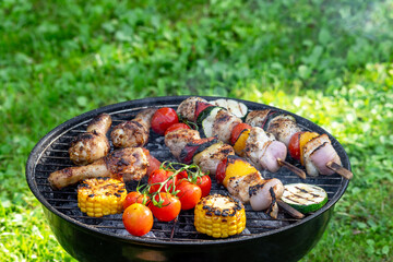 various grilled meat and vegetables
