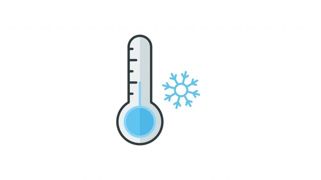 Thermometer animation with blue liquid and snowflake suitable for winter and health related designs, weather forecasts, medical articles, and pharmaceutical ads
