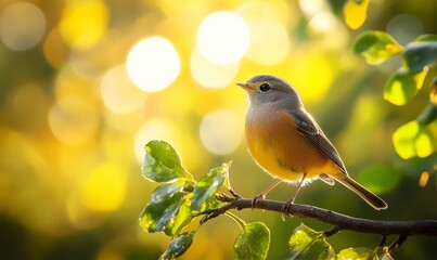 Close-up of a Male rufous whistler (Pachycephala rufiventris) perched on branch in sunlight