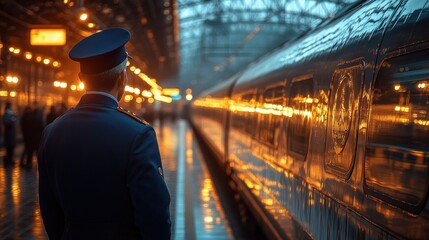 Naklejka premium A Train Station in the Evening