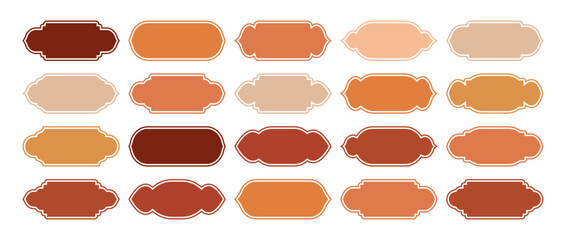 Islamic frames, oriental style objects. Arabic shapes, windows and arches. Traditional ornamental banner, frame. Muslim holidays, Ramadan Kareem. Modern eastern architecture. Vector illustration