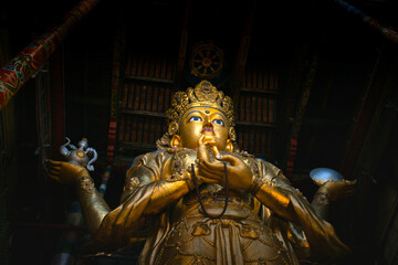 Statue of Avalokitesvara, a 26-metre (85 ft) statue made of gilded bronze and precious stones in Gandantegchinlen Monastery, Ulaanbaatar, Mongolia