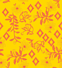Obraz premium Beautiful seamless floral pattern on yellow background Allover floral pattern