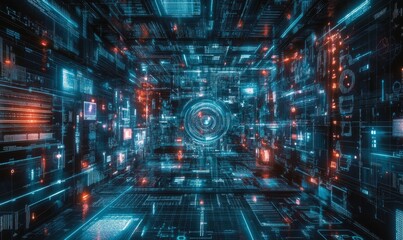 Fototapeta premium Digital background, can be used in the description of network abilities, technological processes, digital storages, science, education