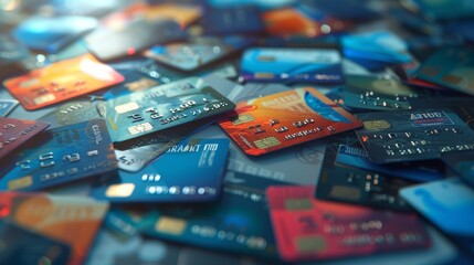 A pile of scattered credit cards with different designs