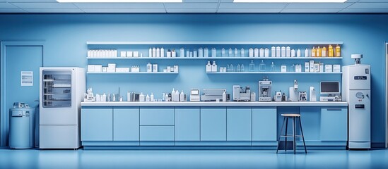 Laboratory Interior: Blue Walls and Clean Equipment