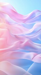 Fototapeta premium Delicate pastel waves of flowing fabric against a serene sky background