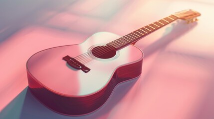 Obraz premium 3D illustration of a beautifully detailed guitar, with pastel tones on a light background, capturing an elegant feel for music themes