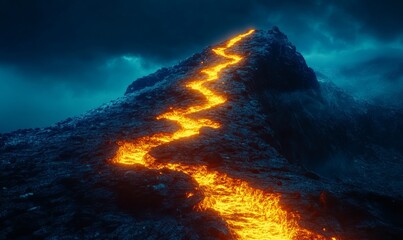 Fototapeta premium glowing path to the top of the mountain, business success strategy, development and growth concept