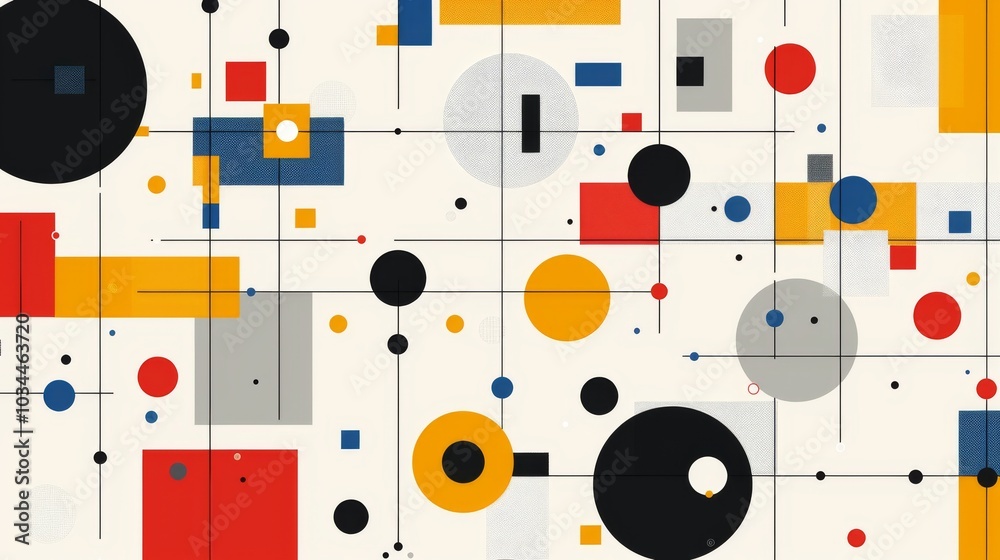 Wall mural abstract geometric bauhaus pattern poster with overlapping shapes and primary colors. minimalist des
