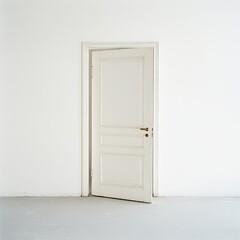 Open white door viewed from the side on a white background