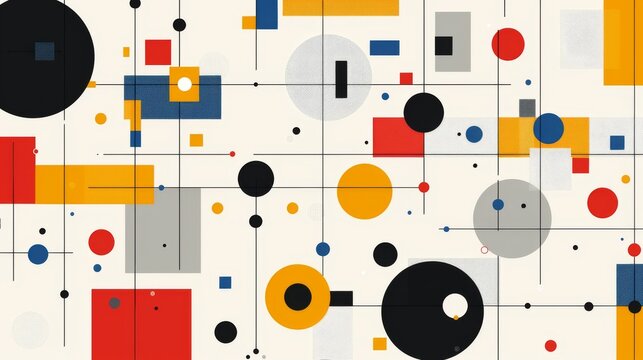 Abstract geometric Bauhaus pattern poster with overlapping shapes and primary colors. Minimalist design. Vector art