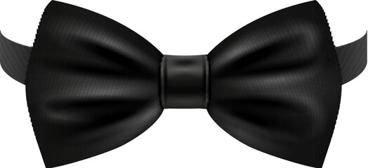 Black bowtie realistic textile tie. Satin texture