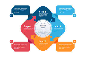 Colored circle infographic. Circular sequence of works. Looping of points.