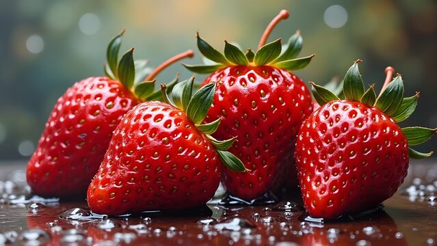 Oil painting artistic image of strawberrys, waterdrop, wet