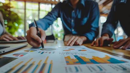 Obraz premium Business professionals analyze financial charts office collaboration strategize critical decisions