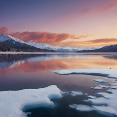 Fototapeta premium Frozen lake at dusk
