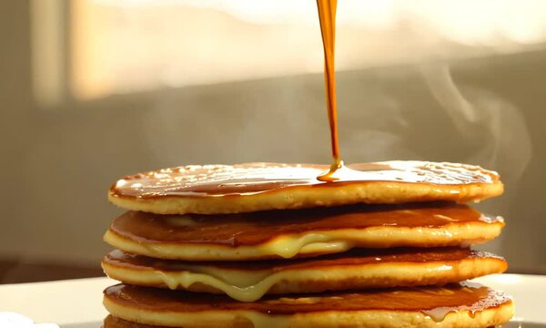 stack of pancakes with syrup, pancakes with chocolate