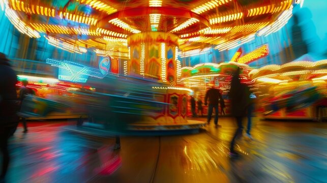 Using a mix of blurred and sharp elements this design captures the fastpaced excitement of a bustling fairground