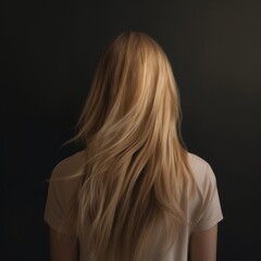 Naklejka premium a woman with long blonde hair standing in front of a black background