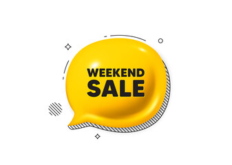 Weekend Sale tag. Comic speech bubble 3d icon. Special offer price sign. Advertising Discounts symbol. Weekend sale chat offer. Speech bubble comic banner. Discount balloon. Vector