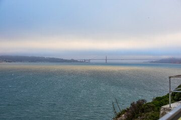 A captivating view of San Francisco Bay from Alcatraz Island, showcasing tranquil waters and...