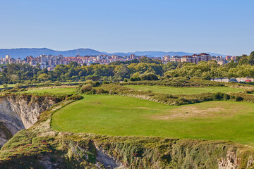 Obraz premium Landscape of the city of Santander, Spain, viewed from the observation point of the Cabo Mayor lighthouse